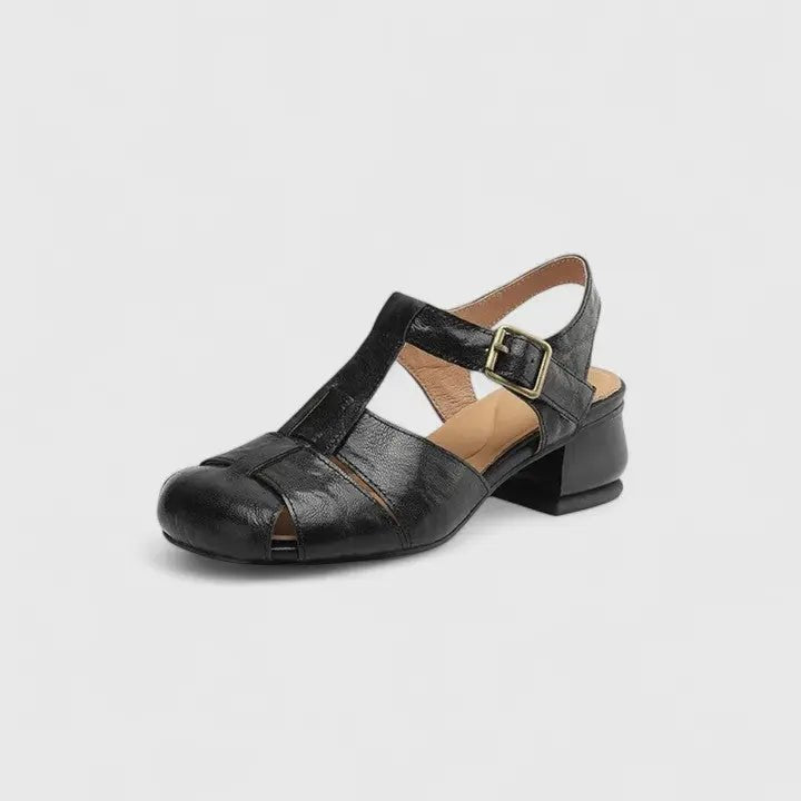 Sara | Dames Elegante Leren Blokhak Sandalen Vierkante Neus