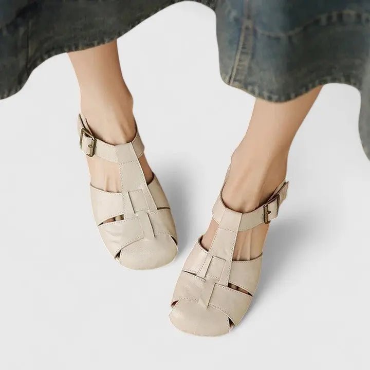 Sara | Dames Elegante Leren Blokhak Sandalen Vierkante Neus