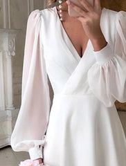 Sara | Dames Elegante Long Sleeve Dress Pofmouwen Midi Bruiloft