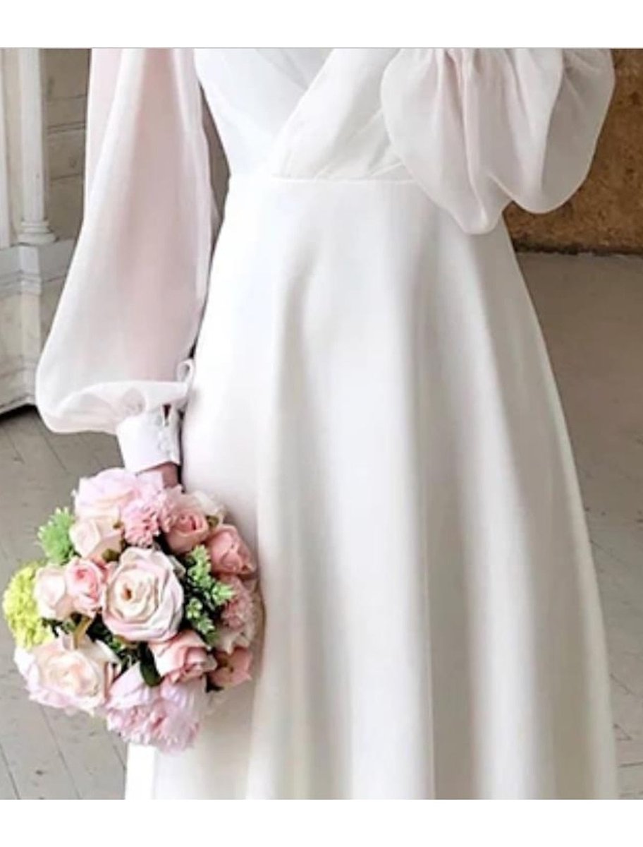 Sara | Dames Elegante Long Sleeve Dress Pofmouwen Midi Bruiloft