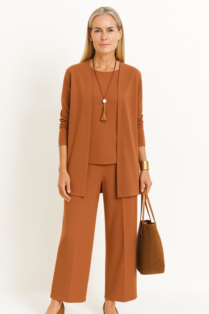 Roos | Dames Elegante Open Longline Cardigan Top Culotte Broek 3-delig Set