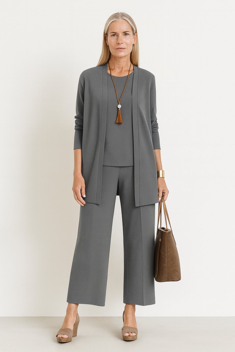 Roos | Dames Elegante Open Longline Cardigan Top Culotte Broek 3-delig Set