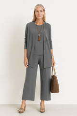 Roos | Dames Elegante Open Longline Cardigan Top Culotte Broek 3-delig Set