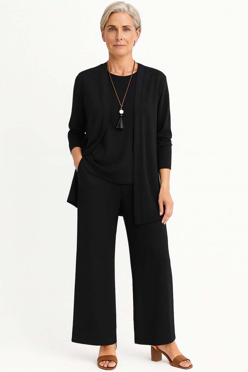 Roos | Dames Elegante Open Longline Cardigan Top Culotte Broek 3-delig Set