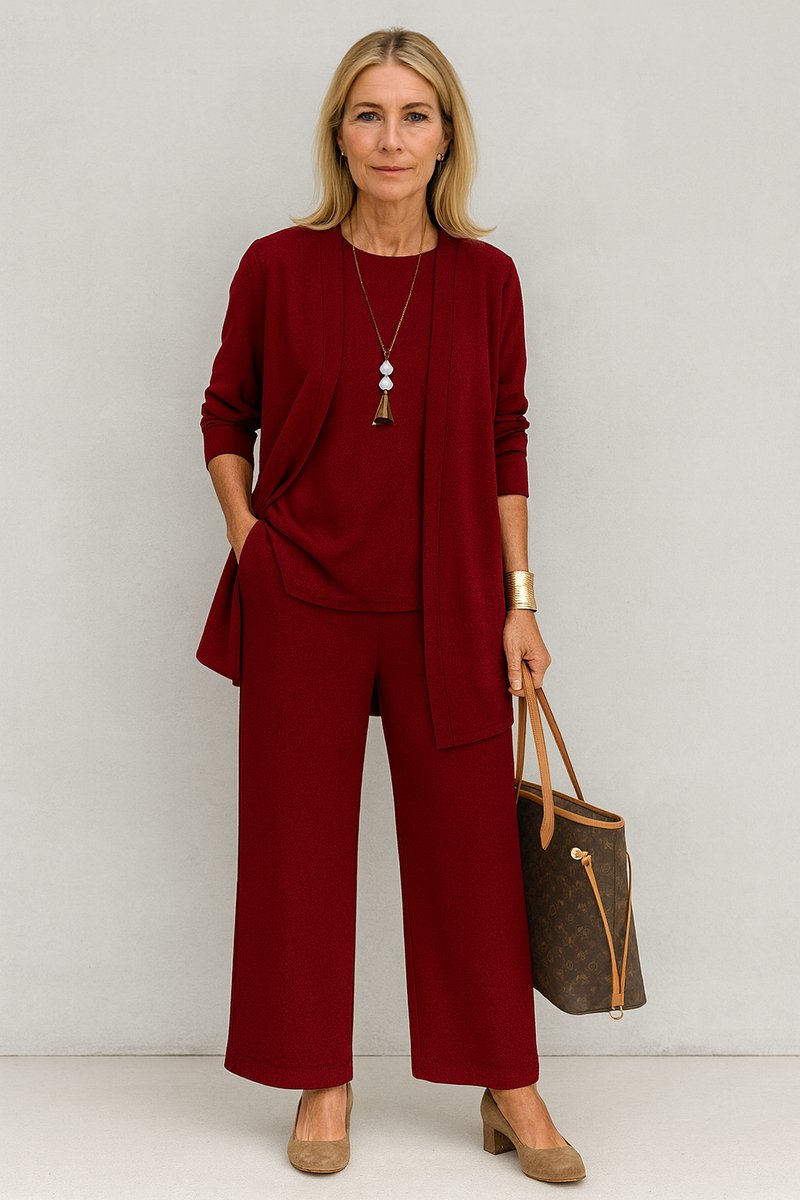 Roos | Dames Elegante Open Longline Cardigan Top Culotte Broek 3-delig Set