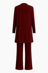 Roos | Dames Elegante Open Longline Cardigan Top Culotte Broek 3-delig Set