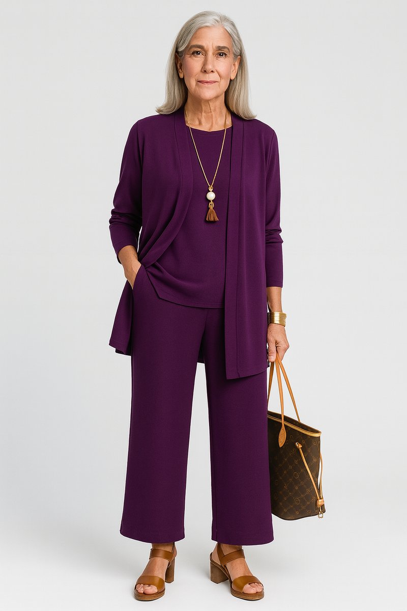 Roos | Dames Elegante Open Longline Cardigan Top Culotte Broek 3-delig Set