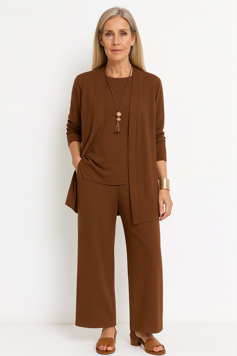 Roos | Dames Elegante Open Longline Cardigan Top Culotte Broek 3-delig Set