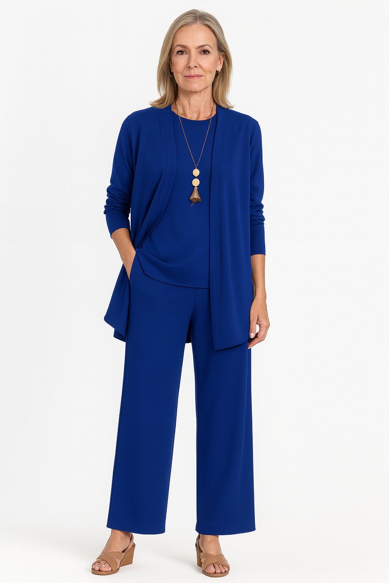 Roos | Dames Elegante Open Longline Cardigan Top Culotte Broek 3-delig Set