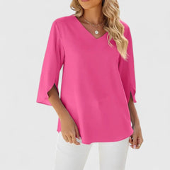 Anna | Dames Elegante Ruches V-hals Blouse met Driekwart Mouw