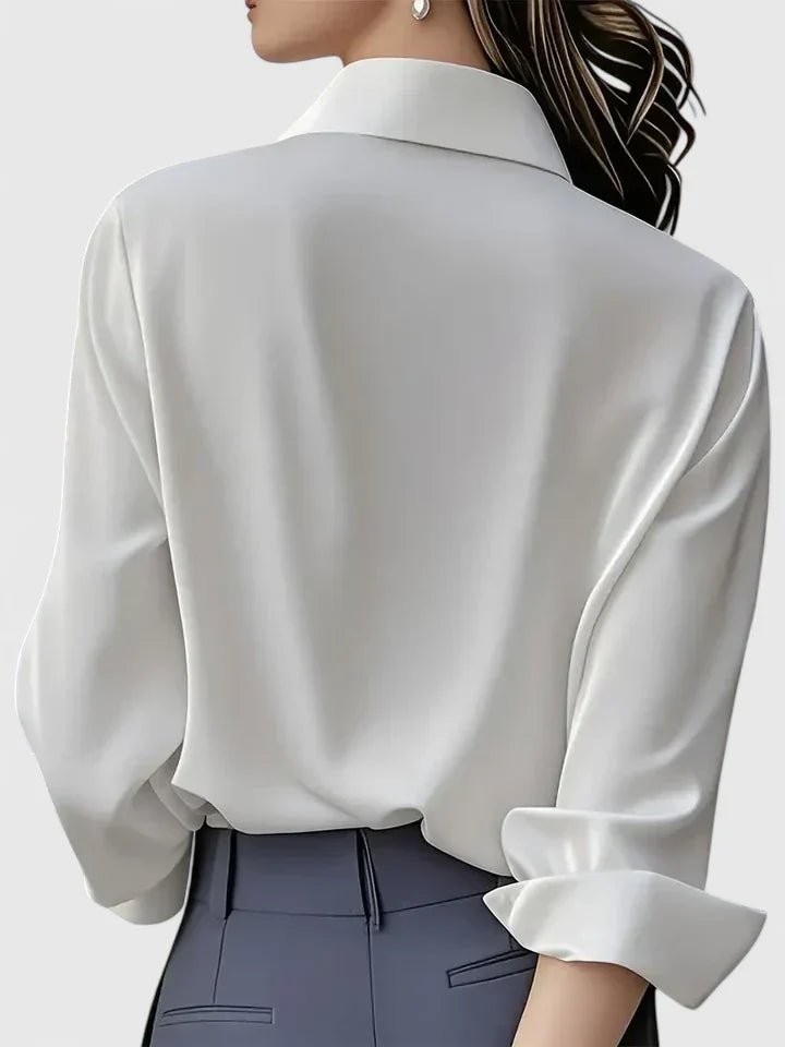 Elin | Dames Elegante Satijnen Blouse Verborgen Knoopsluiting Lange Mouwen