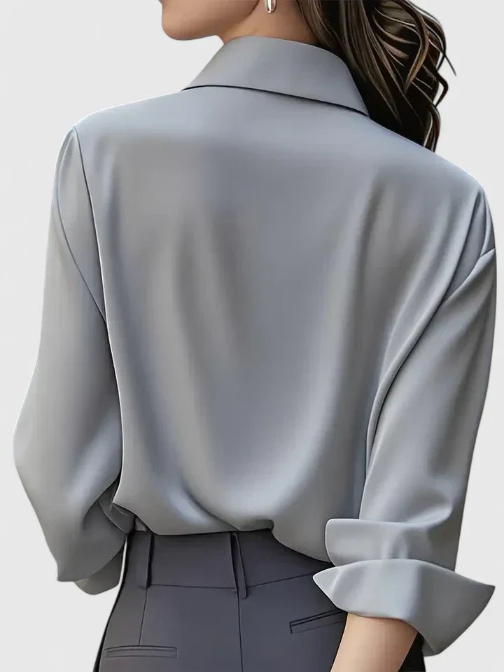 Elin | Dames Elegante Satijnen Blouse Verborgen Knoopsluiting Lange Mouwen