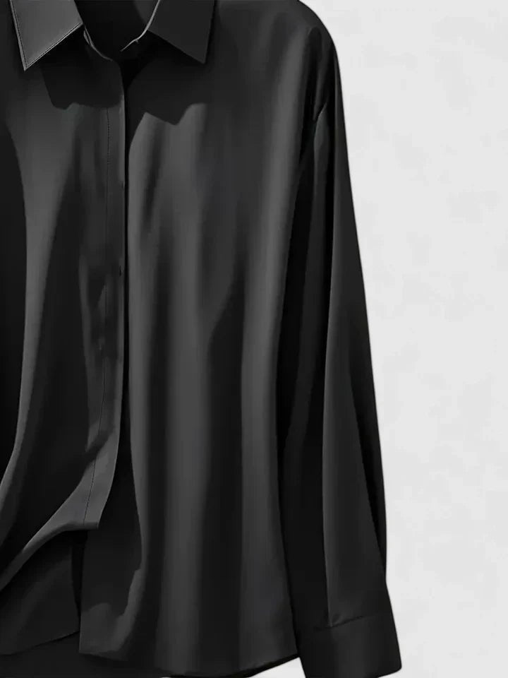 Elin | Dames Elegante Satijnen Blouse Verborgen Knoopsluiting Lange Mouwen