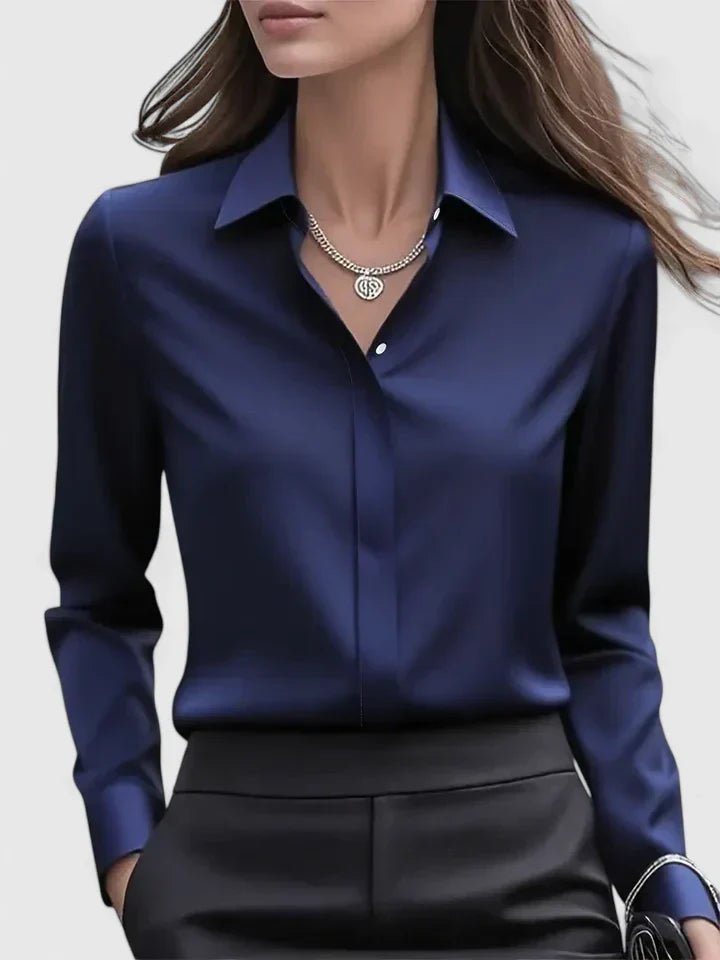 Elin | Dames Elegante Satijnen Blouse Verborgen Knoopsluiting Lange Mouwen