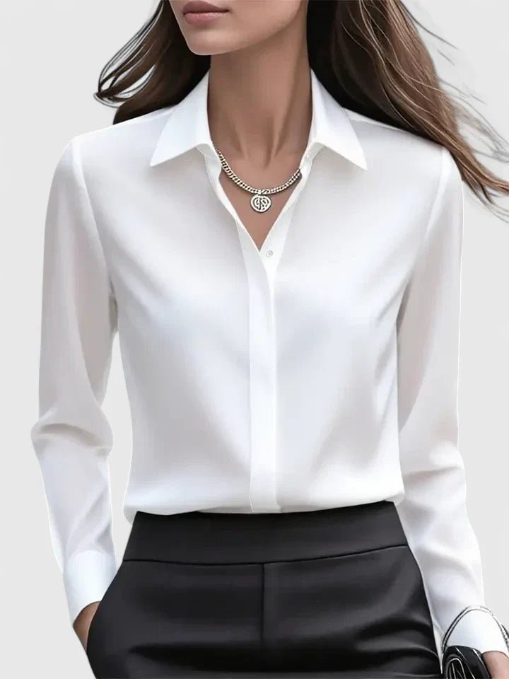 Elin | Dames Elegante Satijnen Blouse Verborgen Knoopsluiting Lange Mouwen