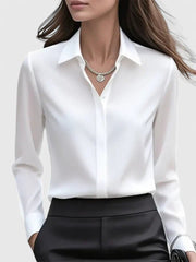 Elin | Dames Elegante Satijnen Blouse Verborgen Knoopsluiting Lange Mouwen