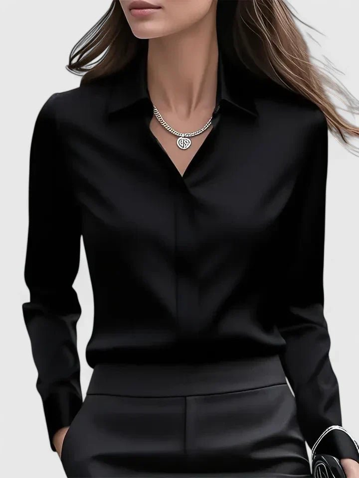 Elin | Dames Elegante Satijnen Blouse Verborgen Knoopsluiting Lange Mouwen