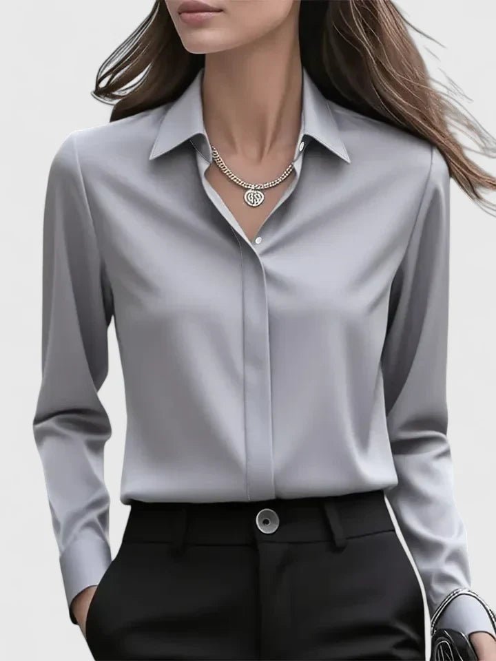 Elin | Dames Elegante Satijnen Blouse Verborgen Knoopsluiting Lange Mouwen