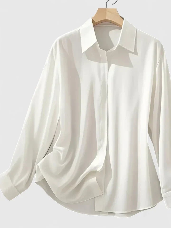 Elin | Dames Elegante Satijnen Blouse Verborgen Knoopsluiting Lange Mouwen