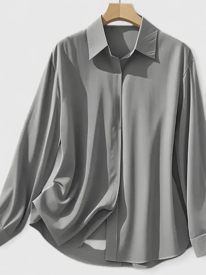 Elin | Dames Elegante Satijnen Blouse Verborgen Knoopsluiting Lange Mouwen