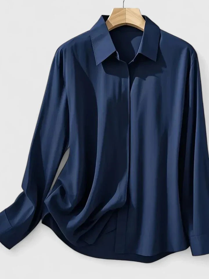 Elin | Dames Elegante Satijnen Blouse Verborgen Knoopsluiting Lange Mouwen