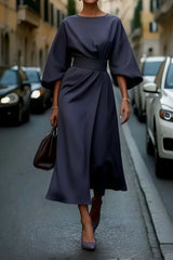 Julia | Dames Elegante Wijde-Mouw Midi Cocktailjurk met Tailleband