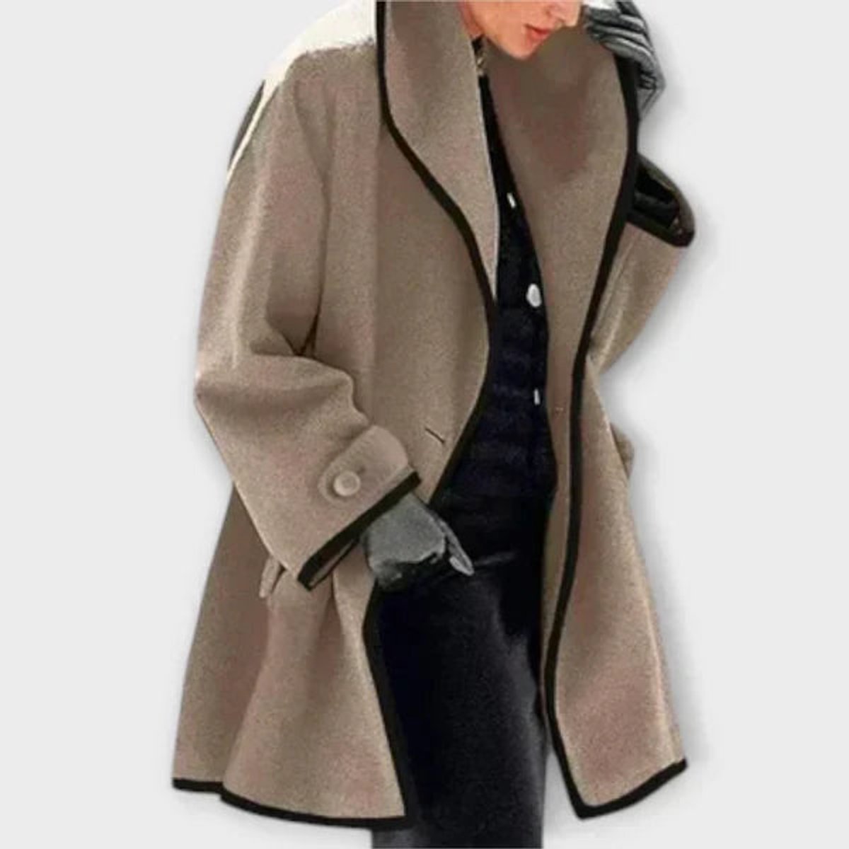 Femke | Dames Elegante Wijdvallende Wollen Women Coat Contrastbies