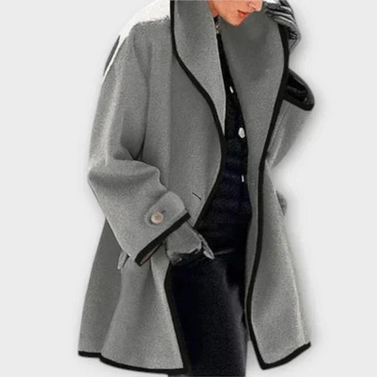 Femke | Dames Elegante Wijdvallende Wollen Women Coat Contrastbies