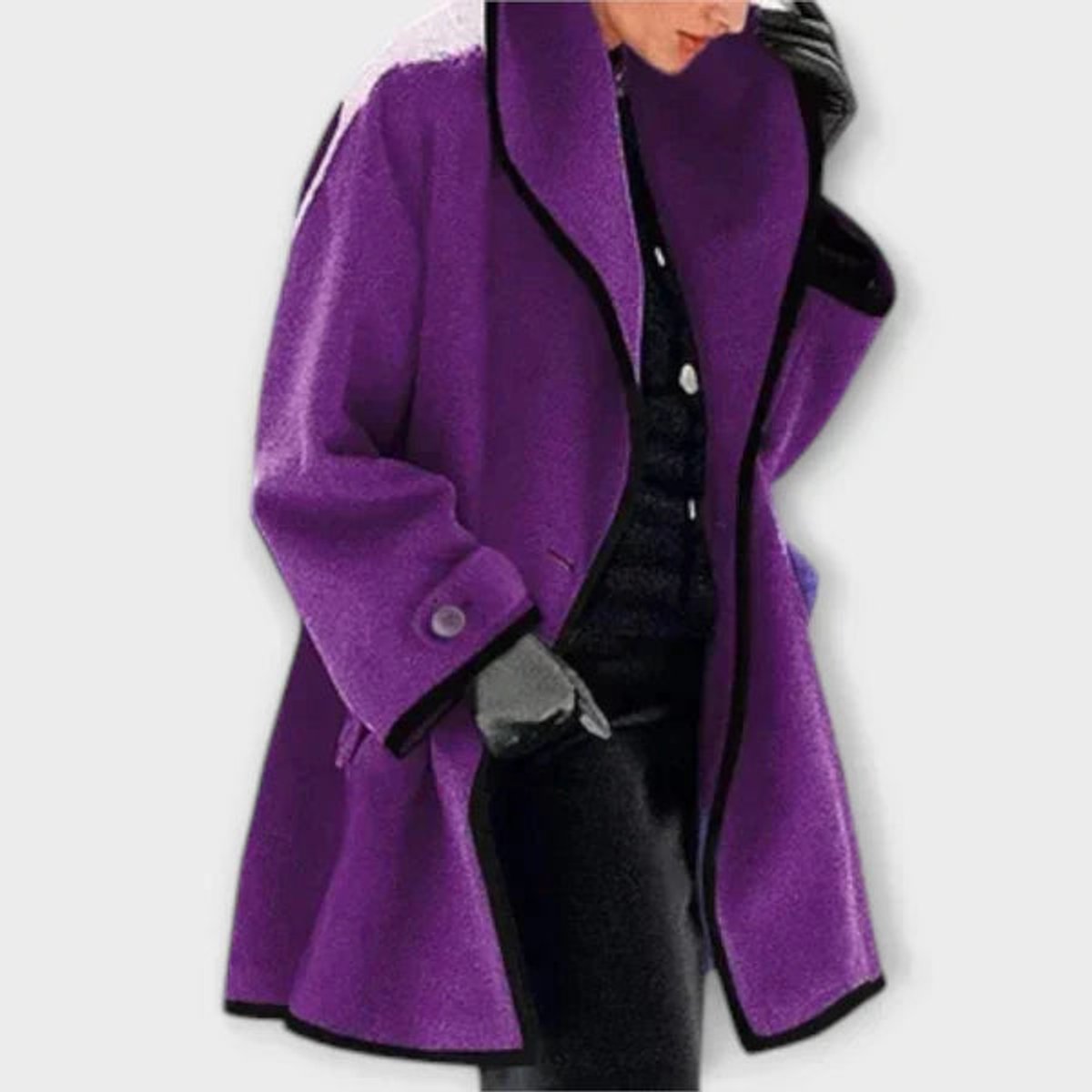 Femke | Dames Elegante Wijdvallende Wollen Women Coat Contrastbies