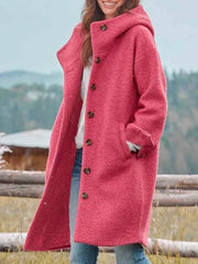 Julia | Dames Fleece Mantel Met Capuchon Lange Knopen Women Coat