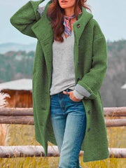 Julia | Dames Fleece Mantel Met Capuchon Lange Knopen Women Coat