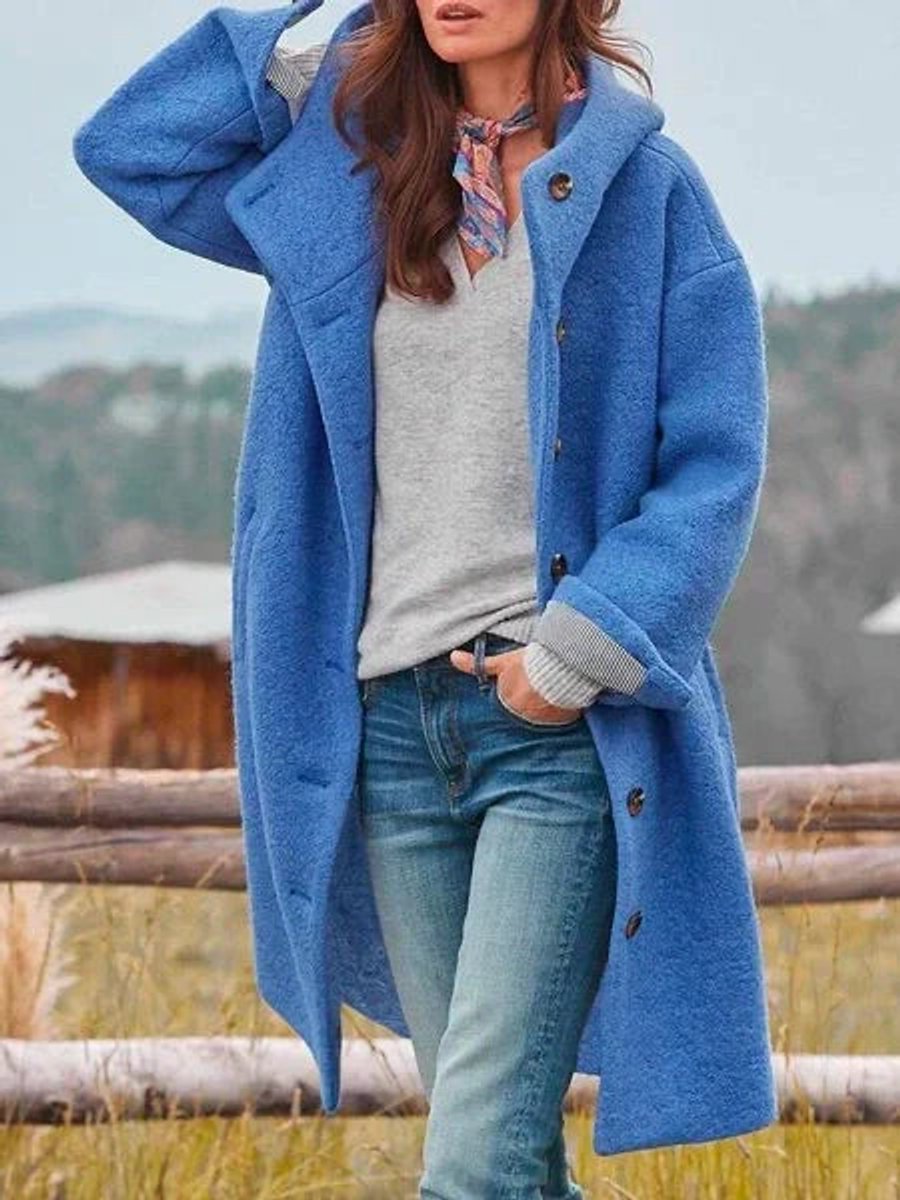 Julia | Dames Fleece Mantel Met Capuchon Lange Knopen Women Coat