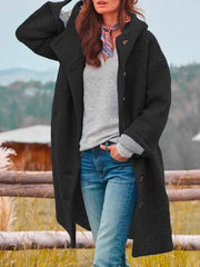 Julia | Dames Fleece Mantel Met Capuchon Lange Knopen Women Coat