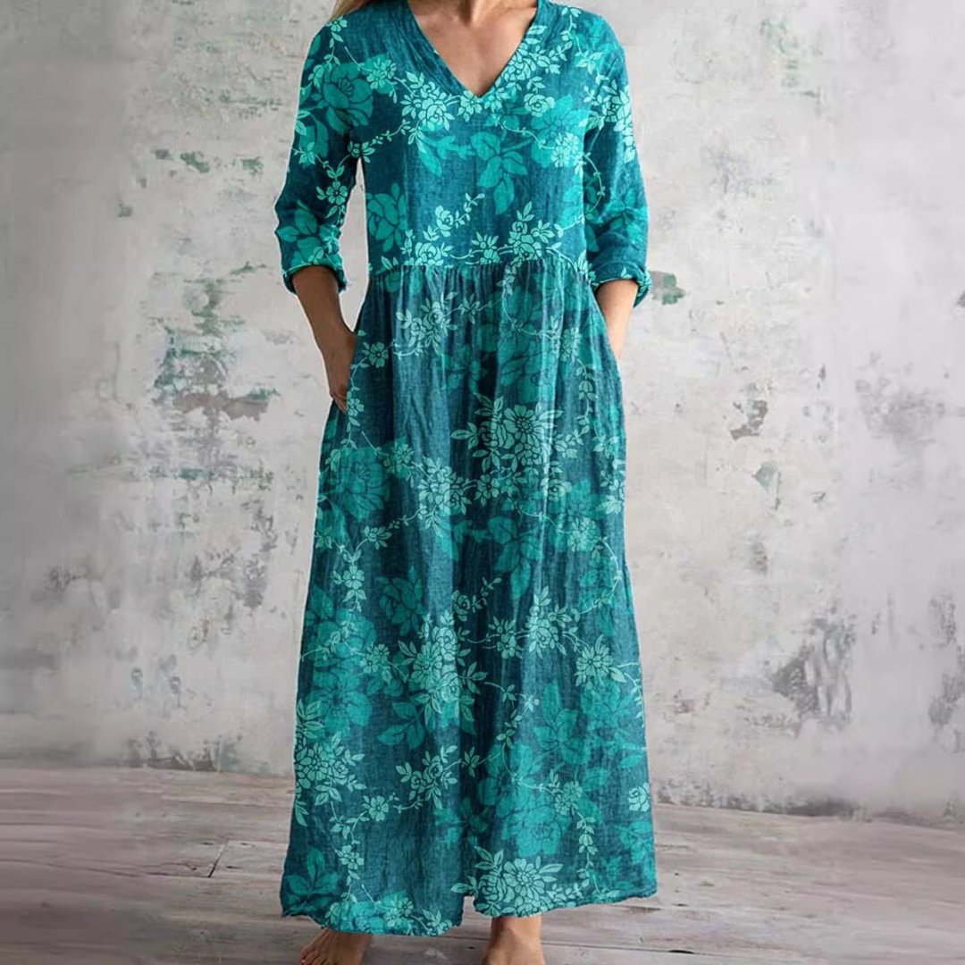 Yara | Dames Gebloemde V-hals Maxi Zomerjurk