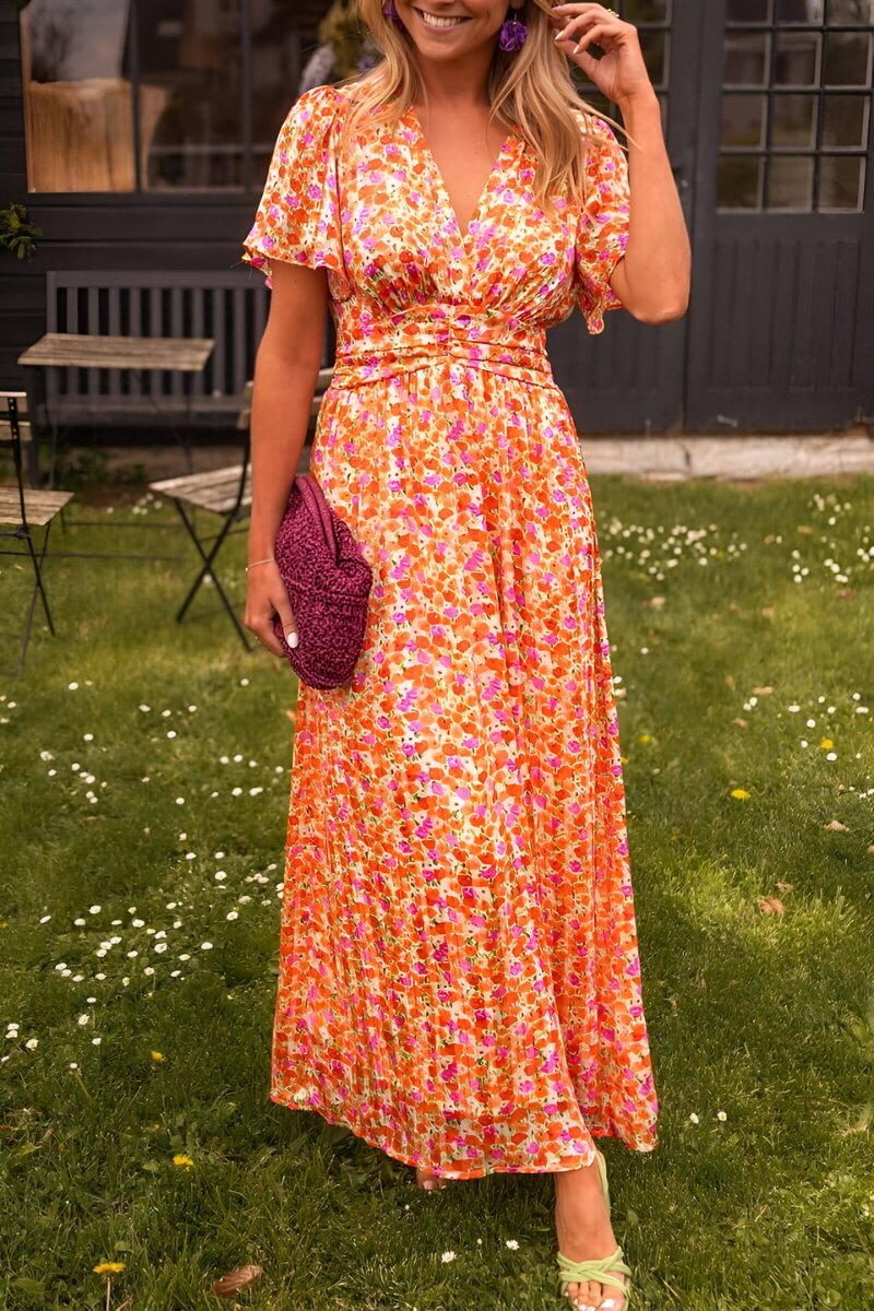 Sophie | Dames Gebloemde V-hals Maxi Zomerjurk