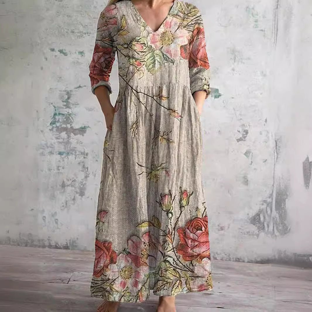 Yara | Dames Gebloemde V-hals Maxi Zomerjurk