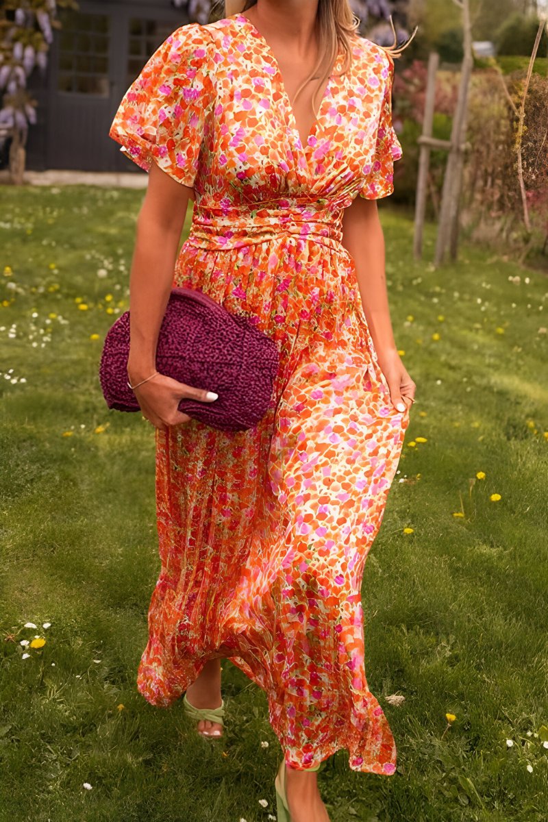 Sophie | Dames Gebloemde V-hals Maxi Zomerjurk