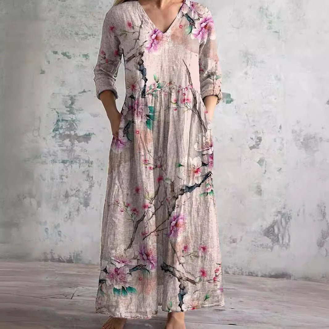Yara | Dames Gebloemde V-hals Maxi Zomerjurk