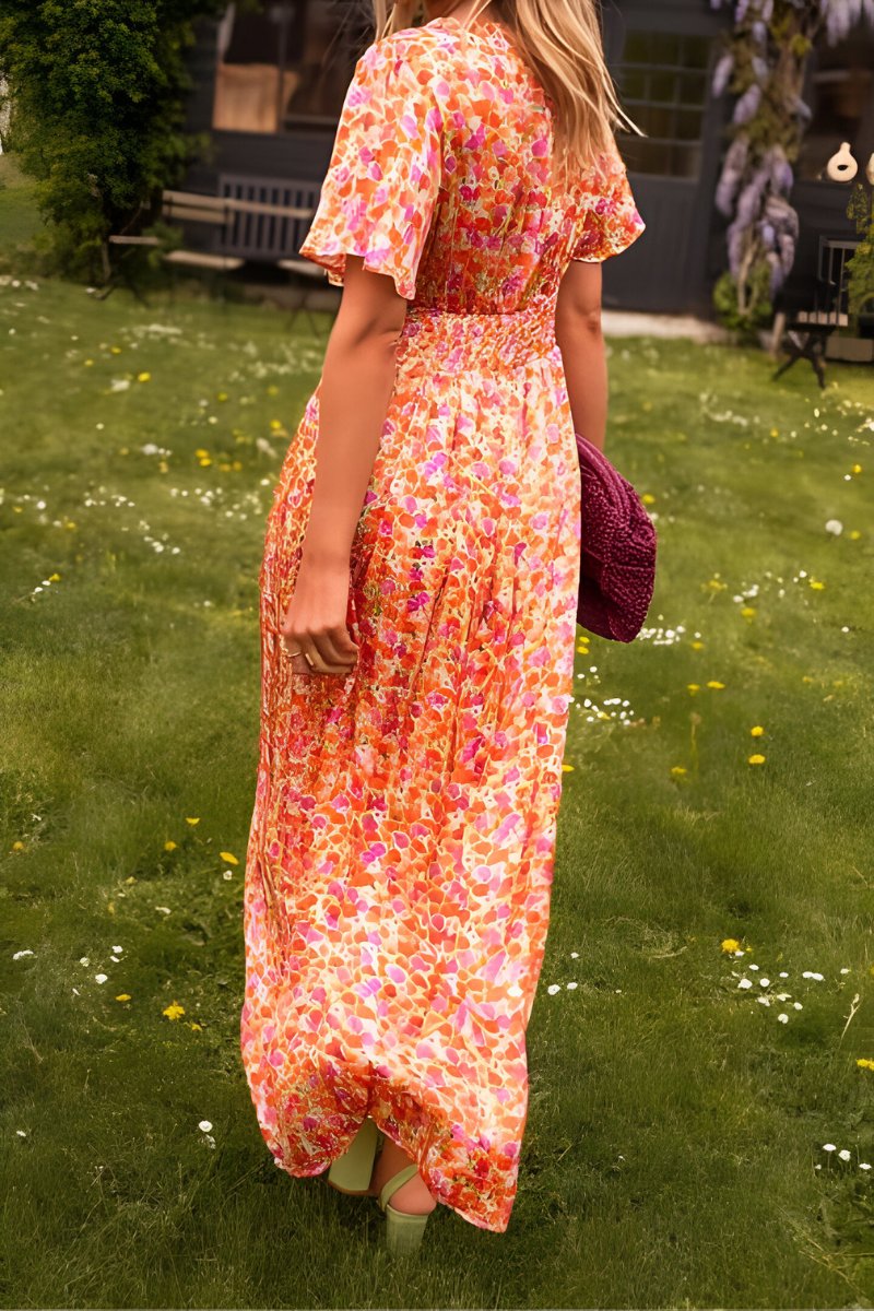 Sophie | Dames Gebloemde V-hals Maxi Zomerjurk