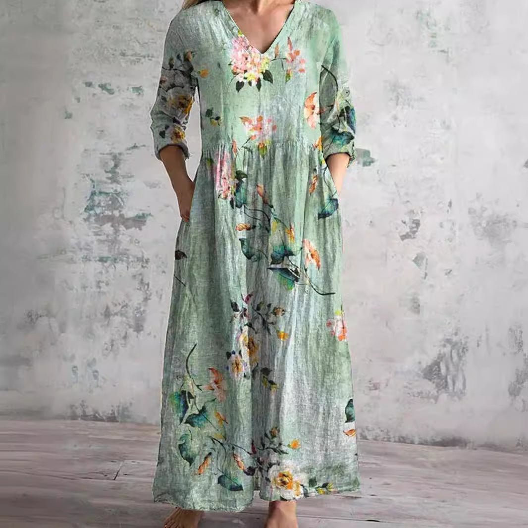 Yara | Dames Gebloemde V-hals Maxi Zomerjurk