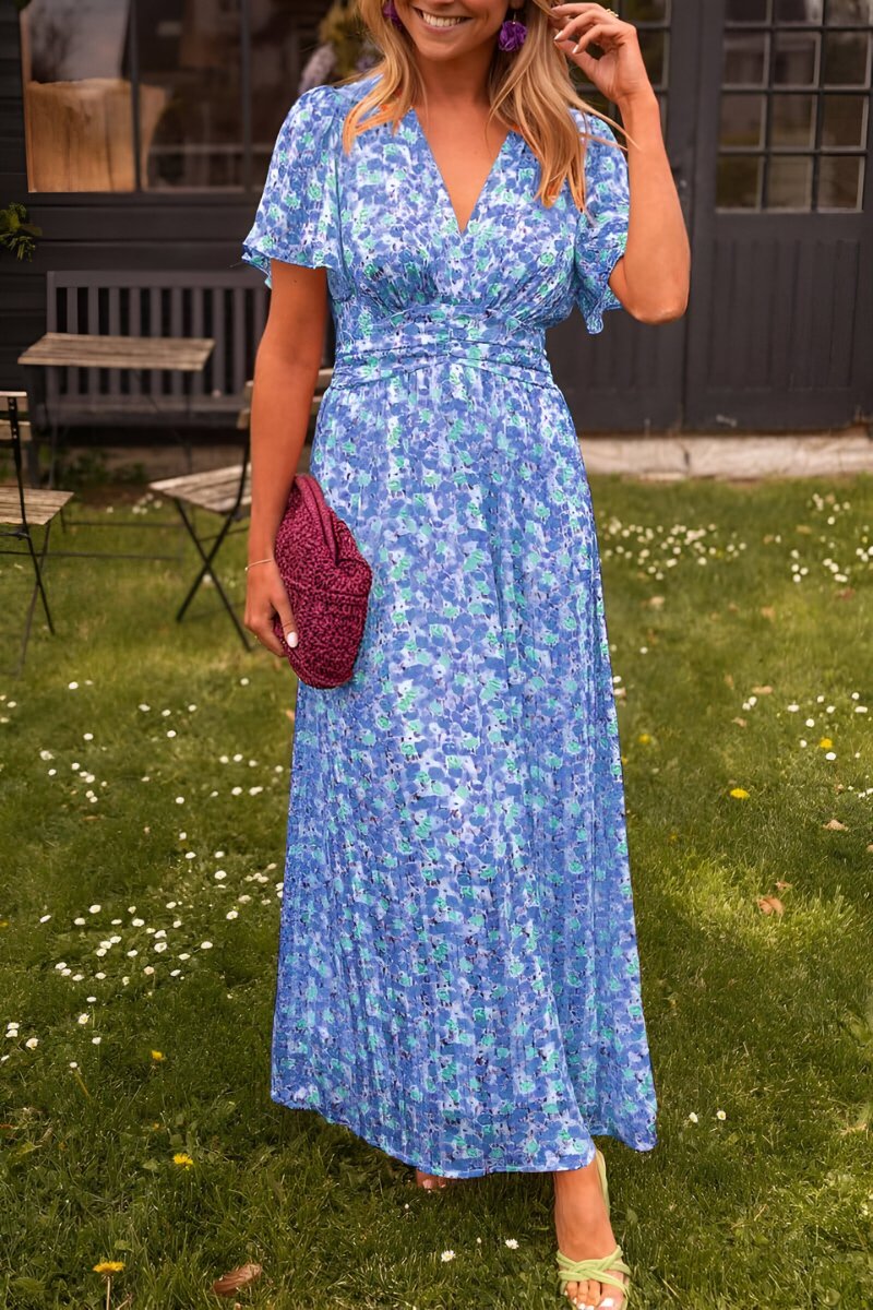 Sophie | Dames Gebloemde V-hals Maxi Zomerjurk