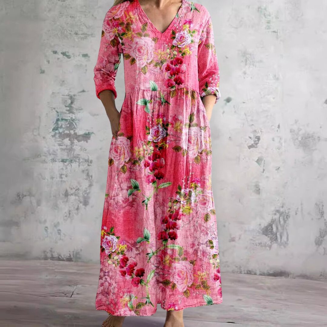 Yara | Dames Gebloemde V-hals Maxi Zomerjurk