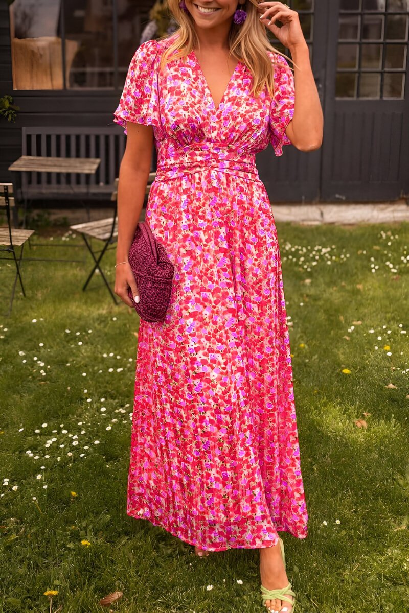 Sophie | Dames Gebloemde V-hals Maxi Zomerjurk