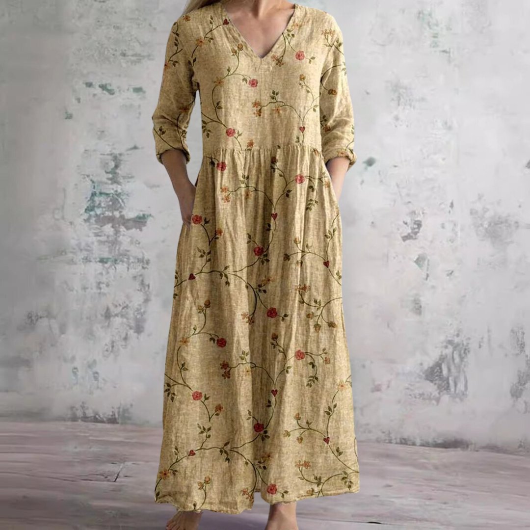 Yara | Dames Gebloemde V-hals Maxi Zomerjurk