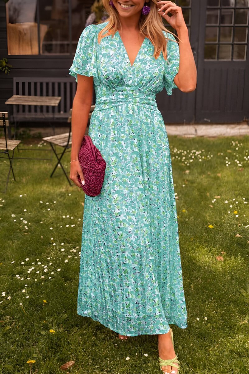 Sophie | Dames Gebloemde V-hals Maxi Zomerjurk