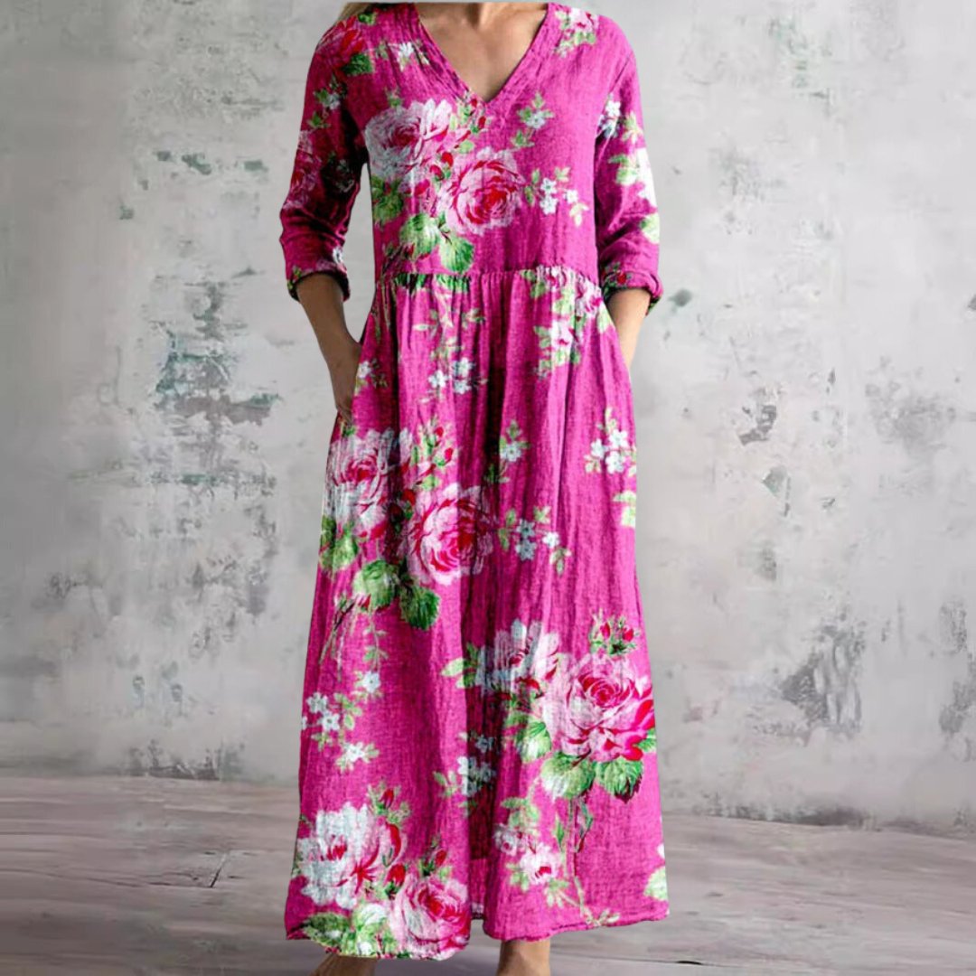 Yara | Dames Gebloemde V-hals Maxi Zomerjurk