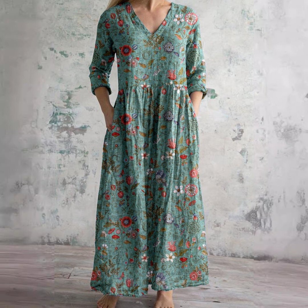 Yara | Dames Gebloemde V-hals Maxi Zomerjurk
