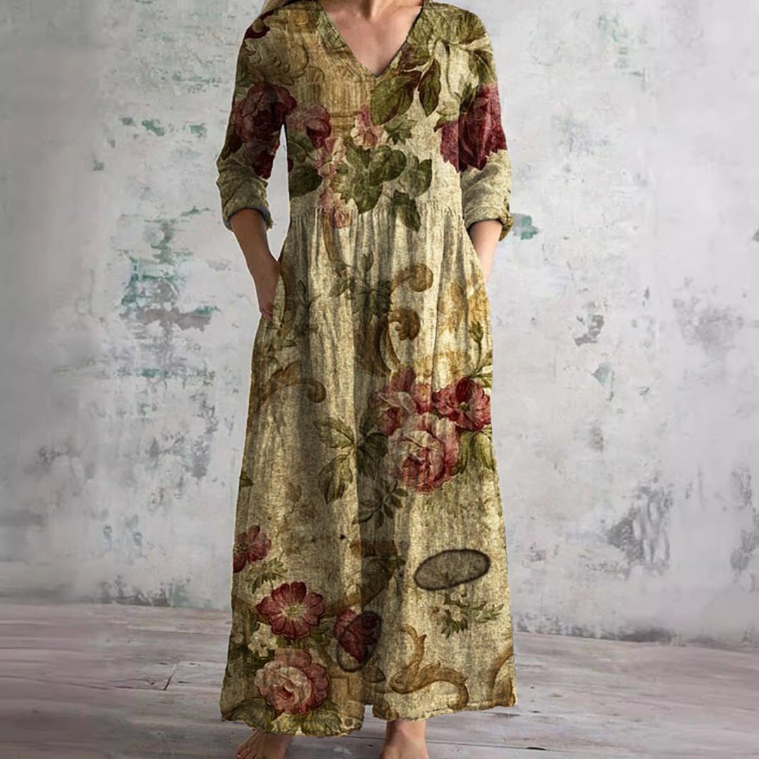 Yara | Dames Gebloemde V-hals Maxi Zomerjurk
