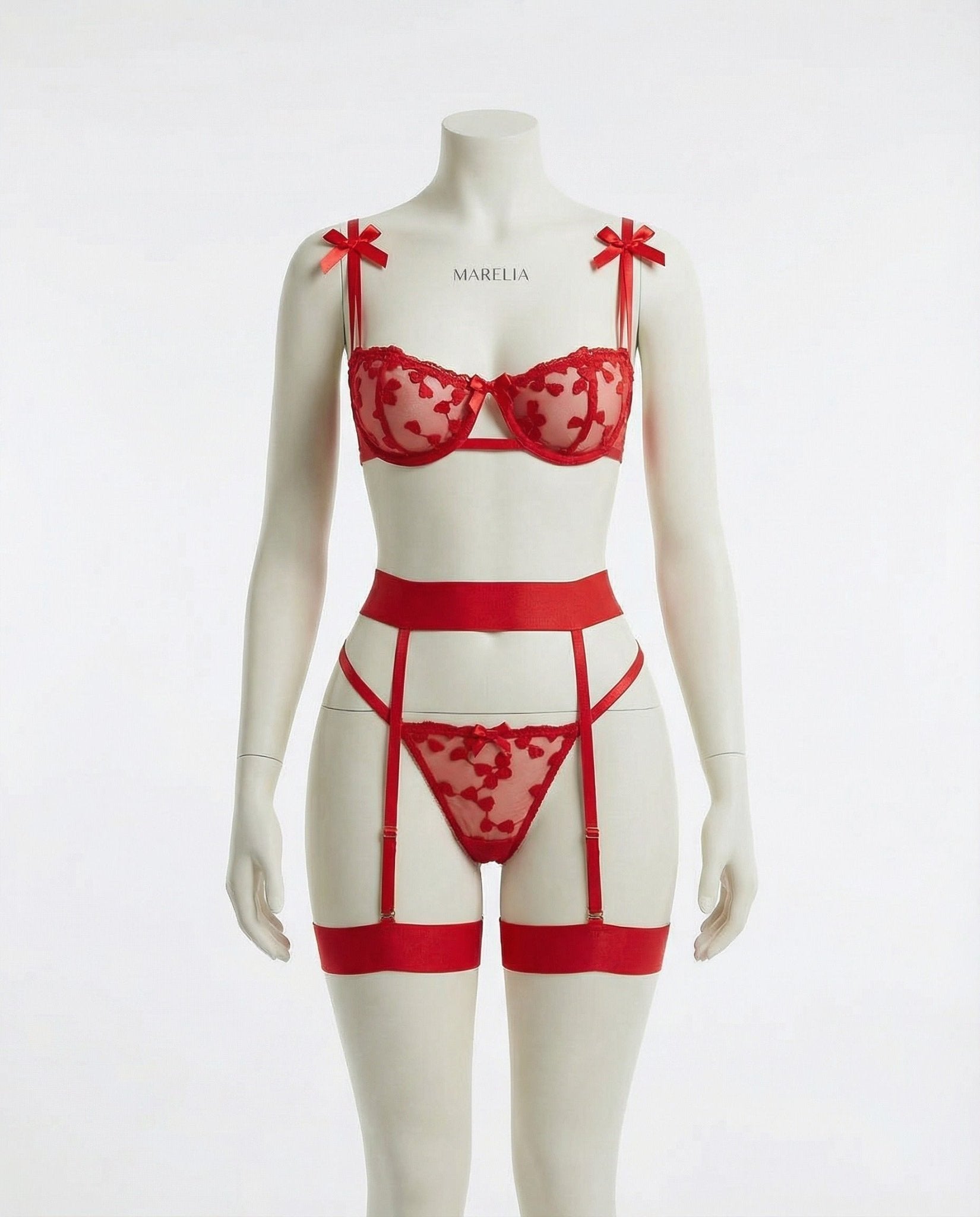 Emma | Dames Geborduurd Mesh Lingerie Set Jarretelgordel