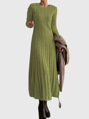 Fleur | Dames Gebreide Cable-Knit Maxi-jurk met Ronde Hals en Lange Mouwen